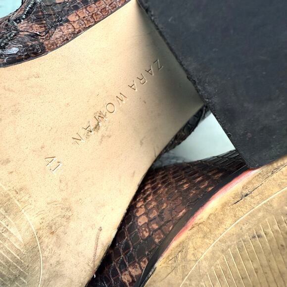 Zara Faux Leather Python Snake Print Heeled Side Zip Ankle Boots - Picture 9 of 11